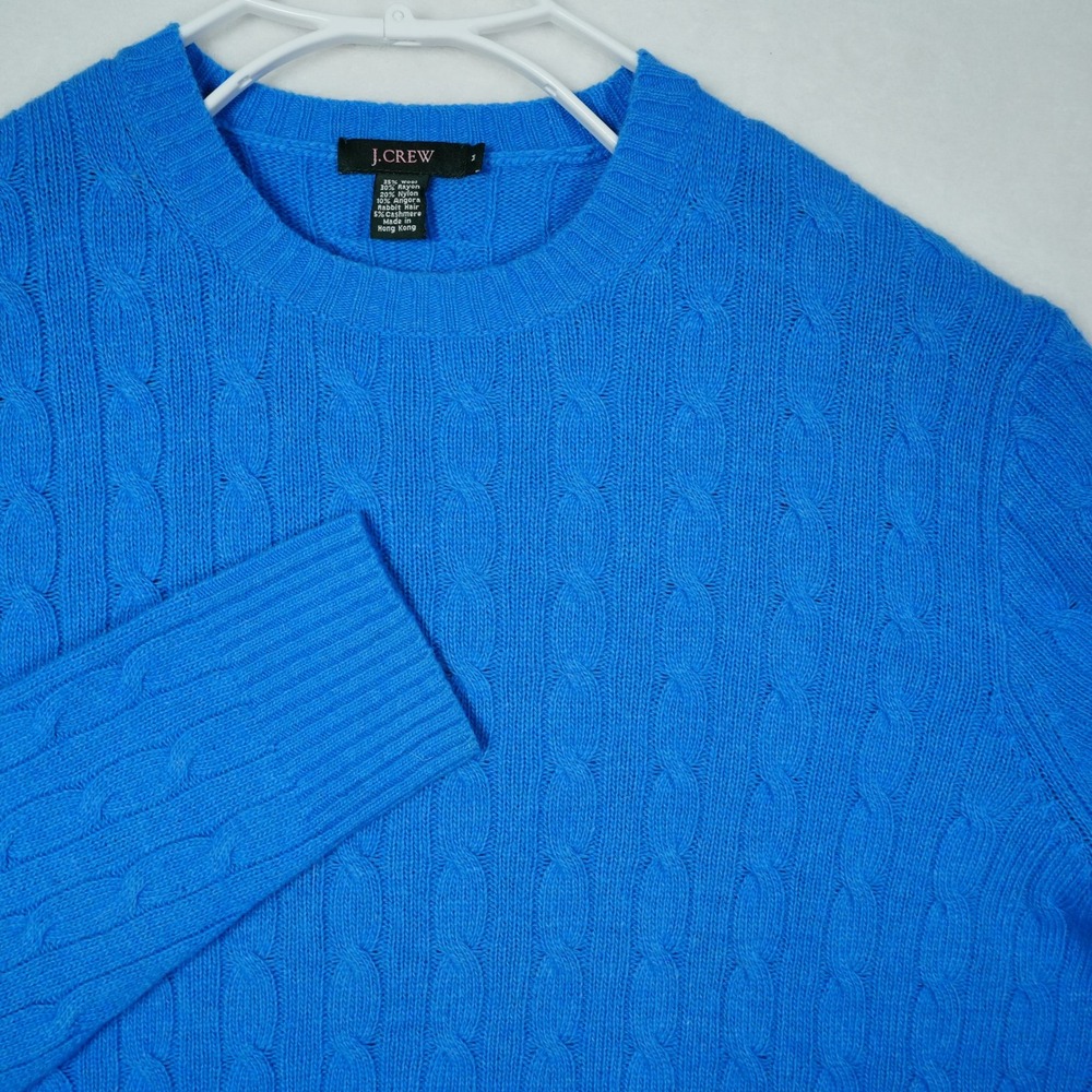 J.Crew Blue Cable Knit Wool Angora Cashmere Blend Crew Neck Sweater Mens M
